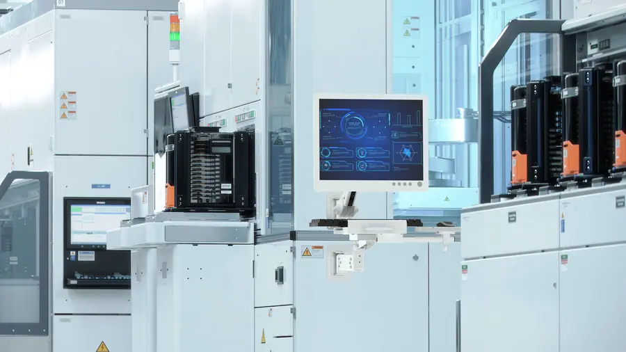 LCD monitor on an articulating arm at a production line